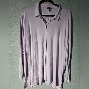EILEEN FISHER CLASSIC COLLAR SHIRT Viscose  BUTTON-UP ICY PLUM SIZE L